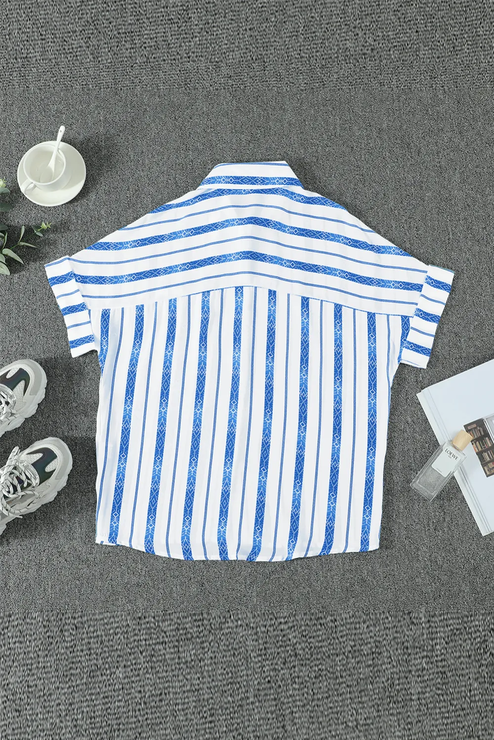V Neck Stripes Roll Up Shirt