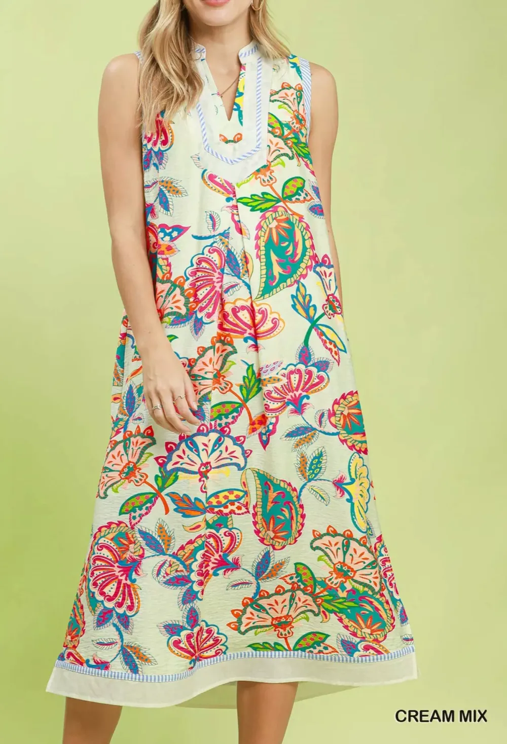 Sleeveless Paisley Sleeveless Midi Dress