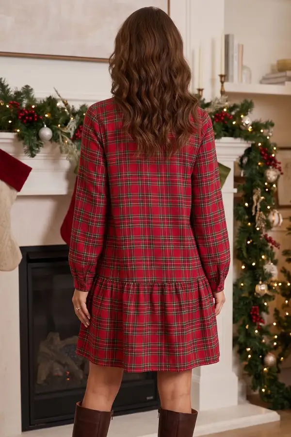 Women's Plaid Long Sleeve Mini Dress