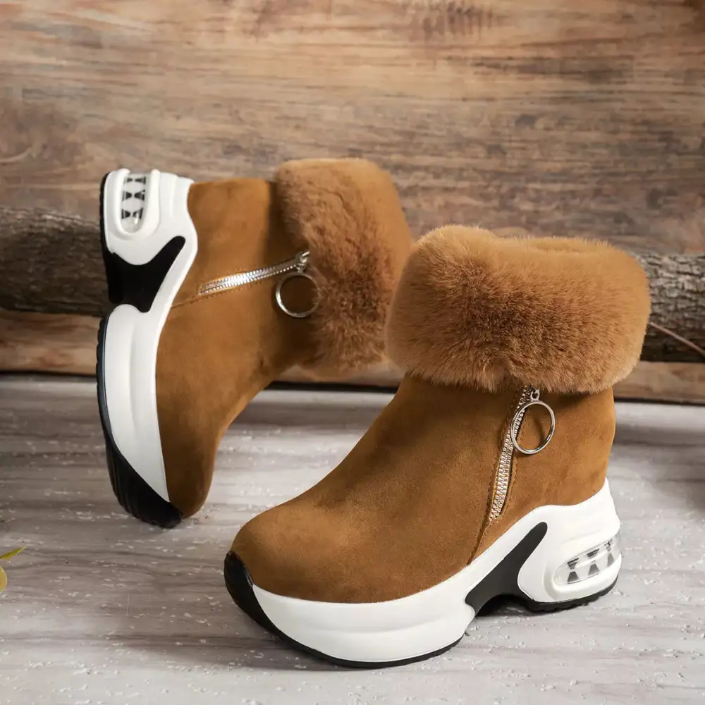 Fuzzy Side-Zip Platform Ankle Boots