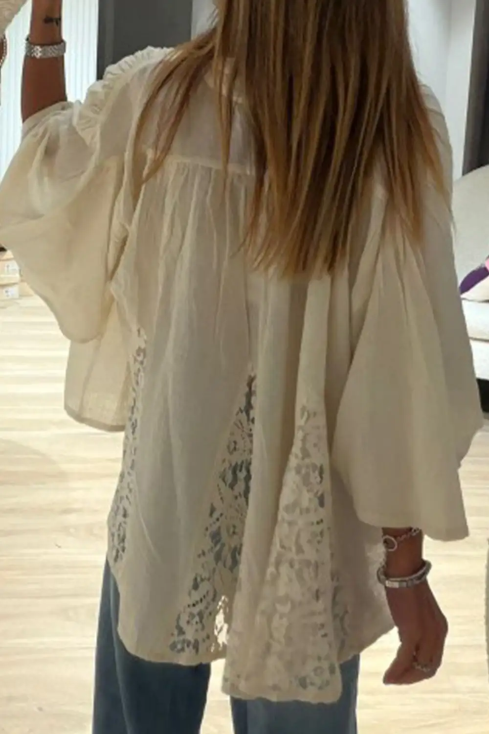 Women's Patchwork Lace Sheer Blouse