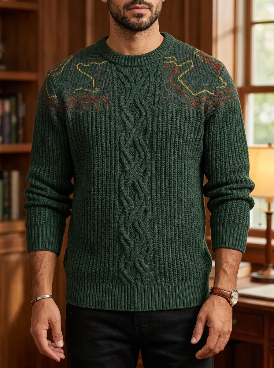 Men's Cable Knit Abstract Sweater