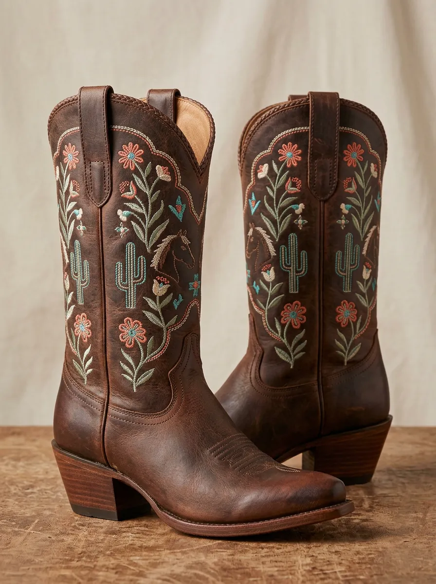Unisex High-Plains Cactus Floral Western Edit Western Cowboy Boots