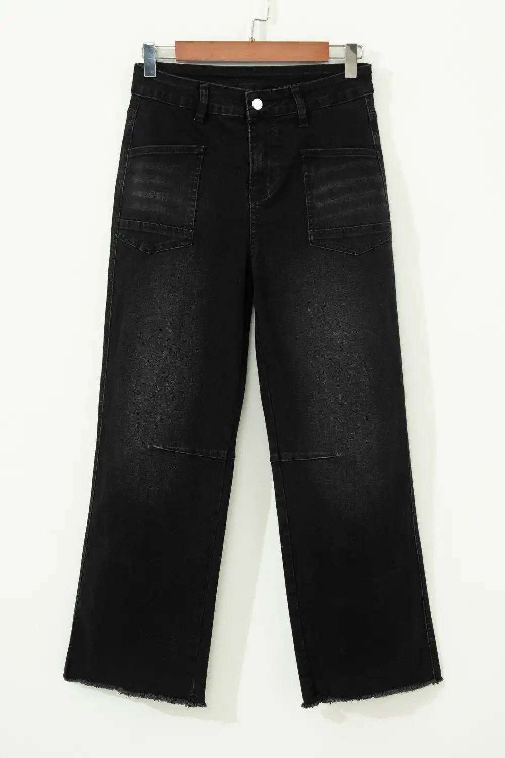 Cropped Raw-Hem Frayed Straight Leg Jeans
