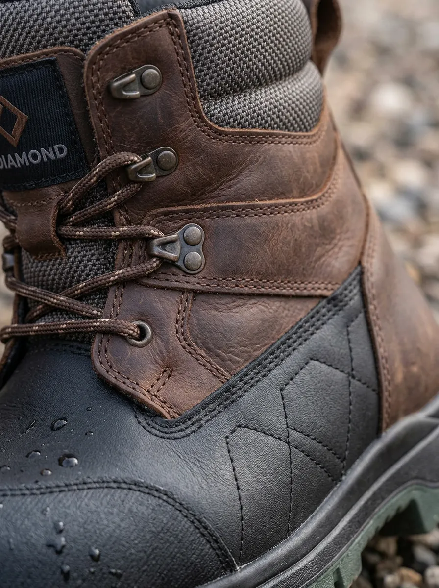 Men's Waterproof Leather Construction Brown Black Work Boots