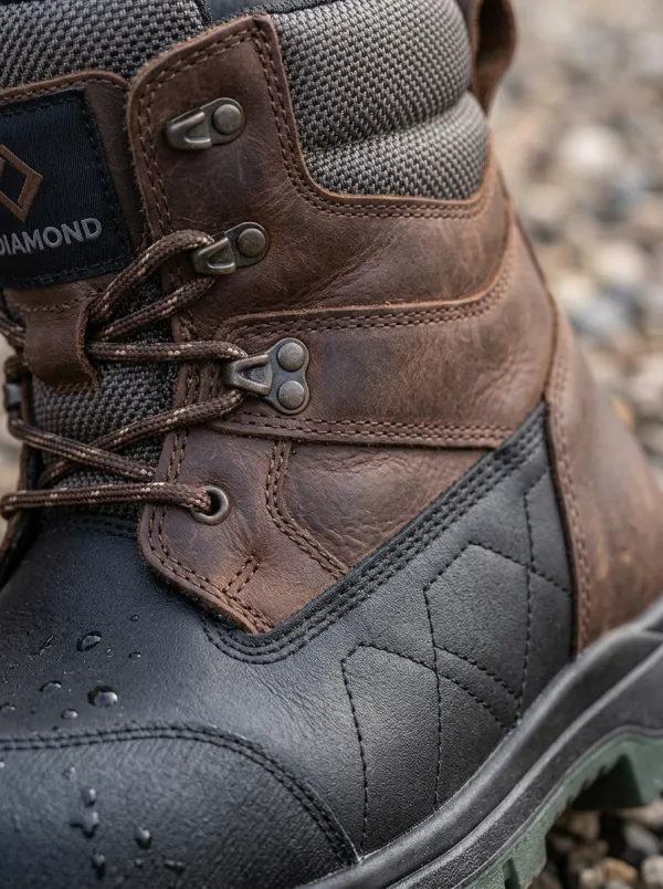 Men's Waterproof Leather Construction Brown Black Work Boots