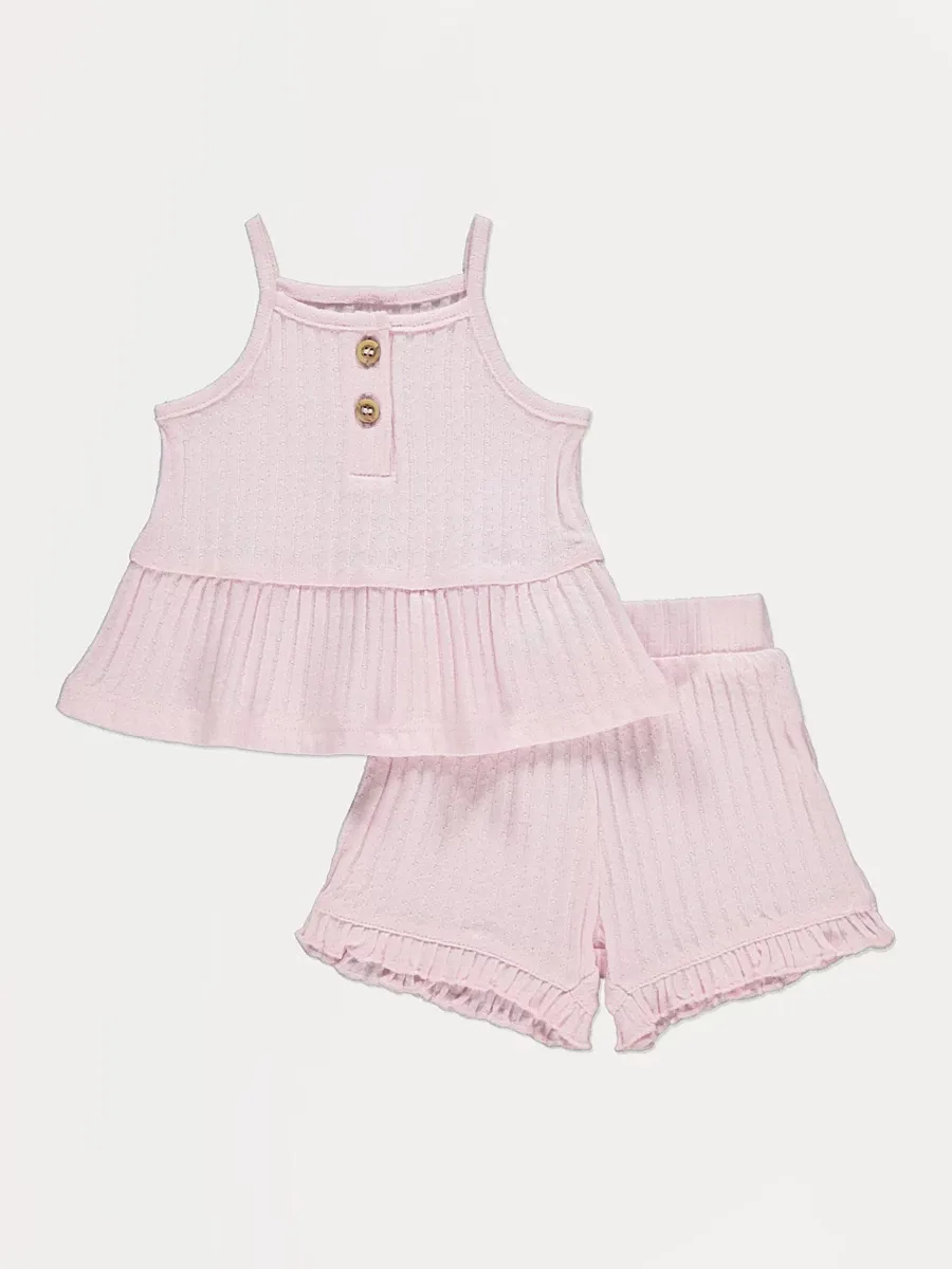 Light Pink Ribbed Top and Shorts Set