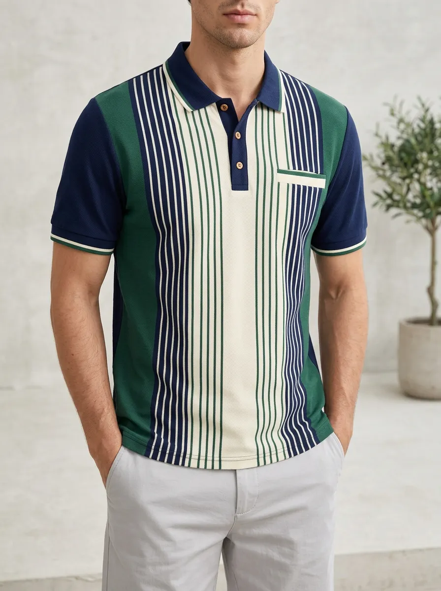 Men's Modern Weekend Vertical Stripe Printed Polo Shirt