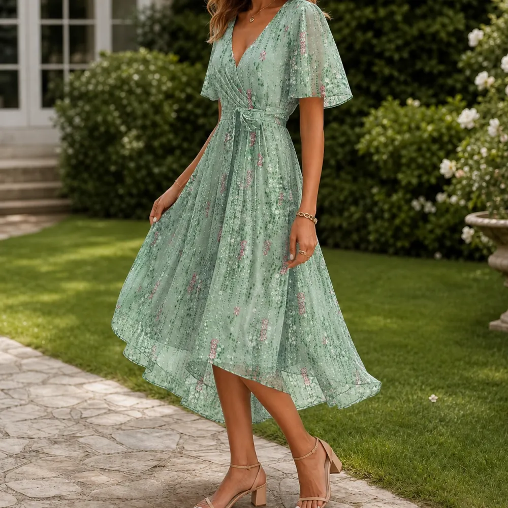 High-Low Wrap Midi Dress