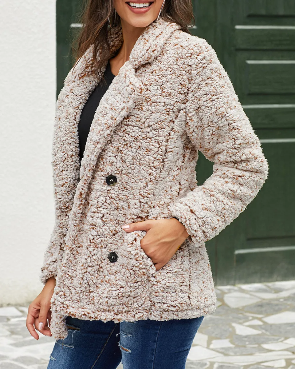 Double Breasted Lapel Plush Jacket