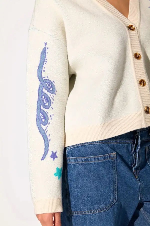 Snowflake Pattern White Knit Cardigan