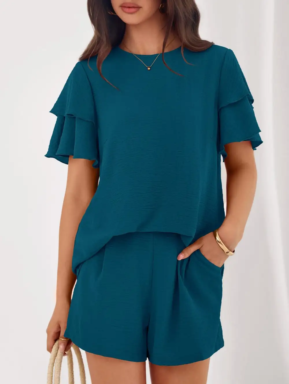 Crew Neck Top Two Piece Set