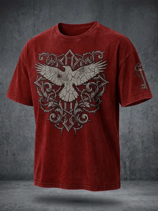 Statement Raven Cross Floral Dark Look Men's Gothic T-Shirt