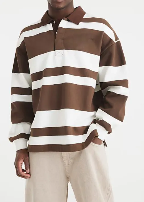 Men's Brown And White Striped Polo Shirt
