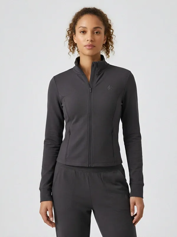 Women's Sage Green Tonal Embroidery Zip-Up Jacket & Jogger Set
