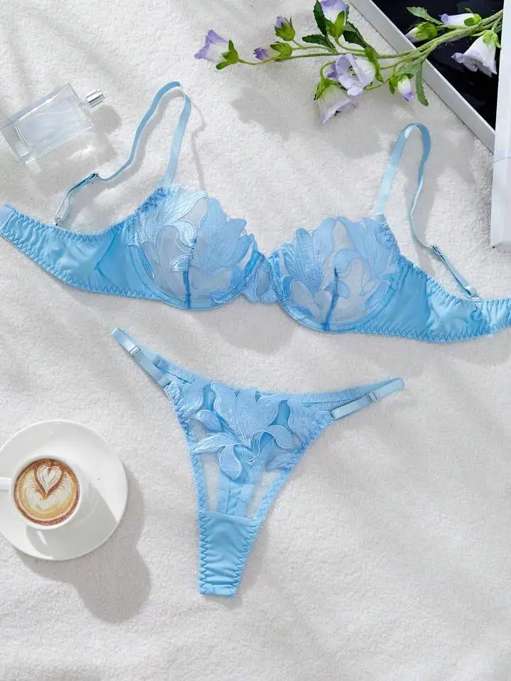 Sculpted Embroidered Silk Lingerie Set
