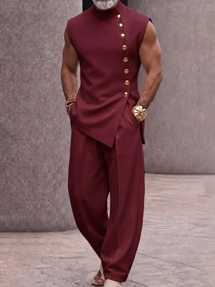 Button Sleeveless Top & Pants Set