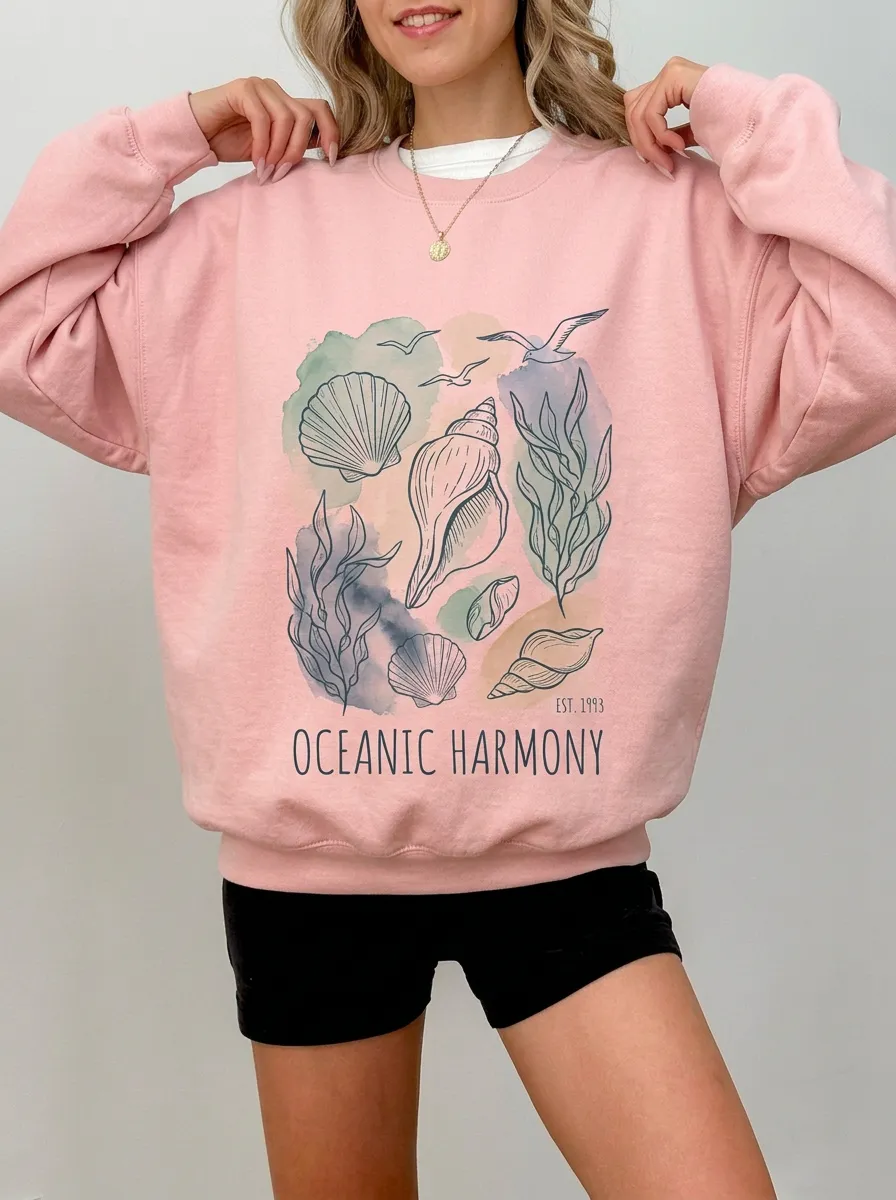 Women's Coastal Oceanic Harmony Seashell Graphic Sweatshirt