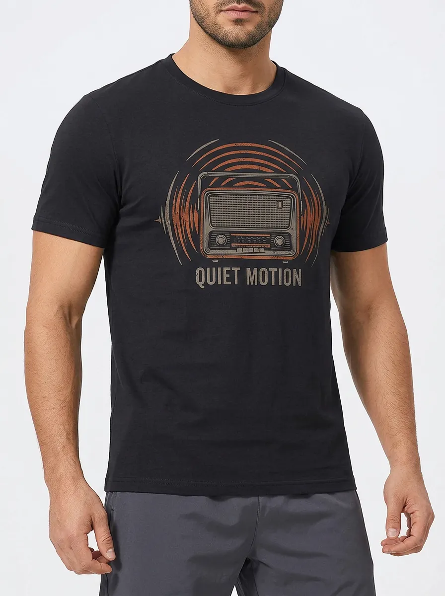 Men's Vintage Radio Quiet Motion Graphic Printed T-shirt