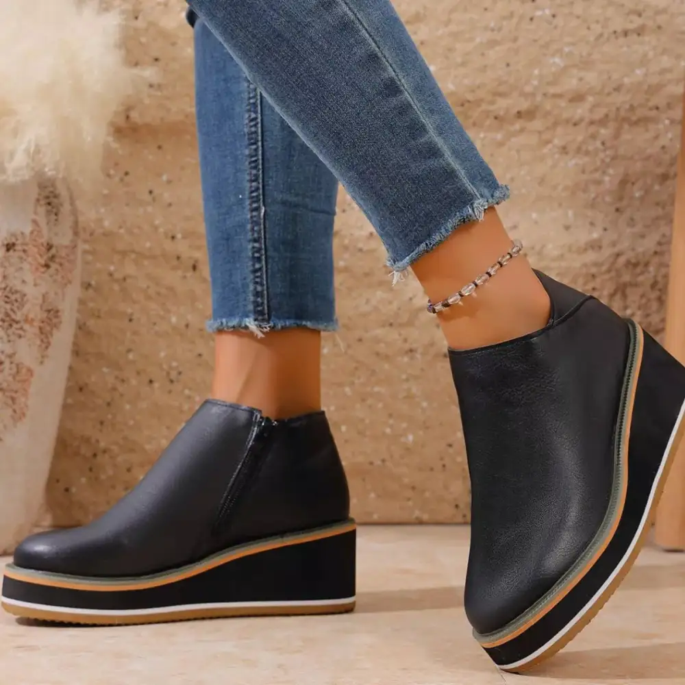 Round Toe Wedge Ankle Boots