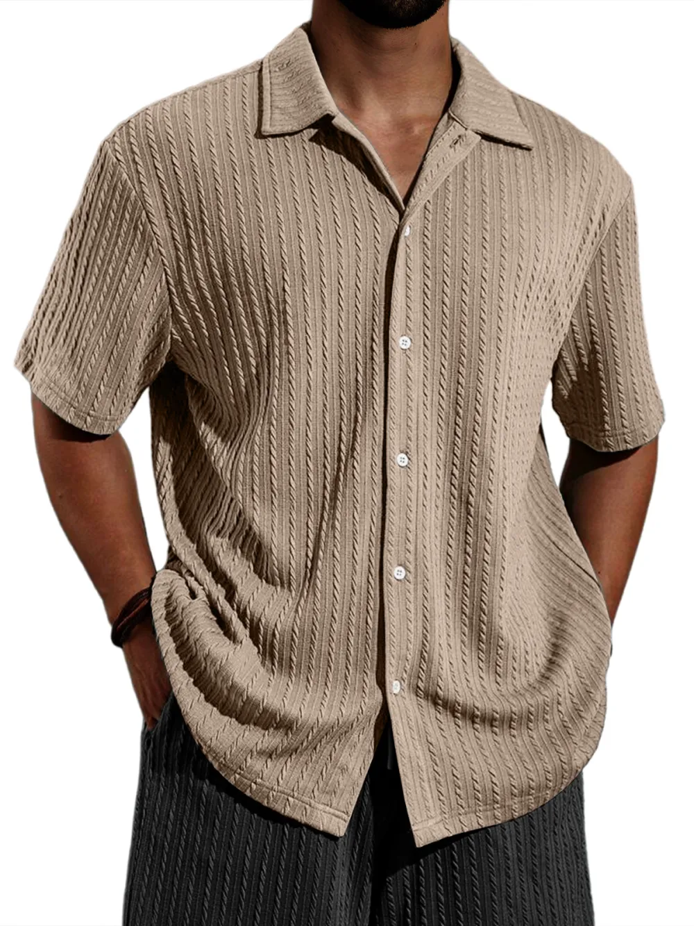Jacquard Open Collar Shirt
