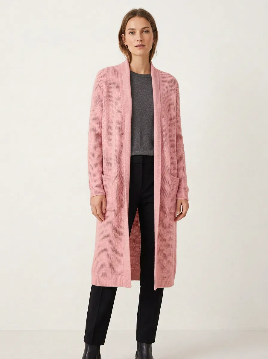 Women's Relaxed Waffle Textured Minimal Knit Cardigan