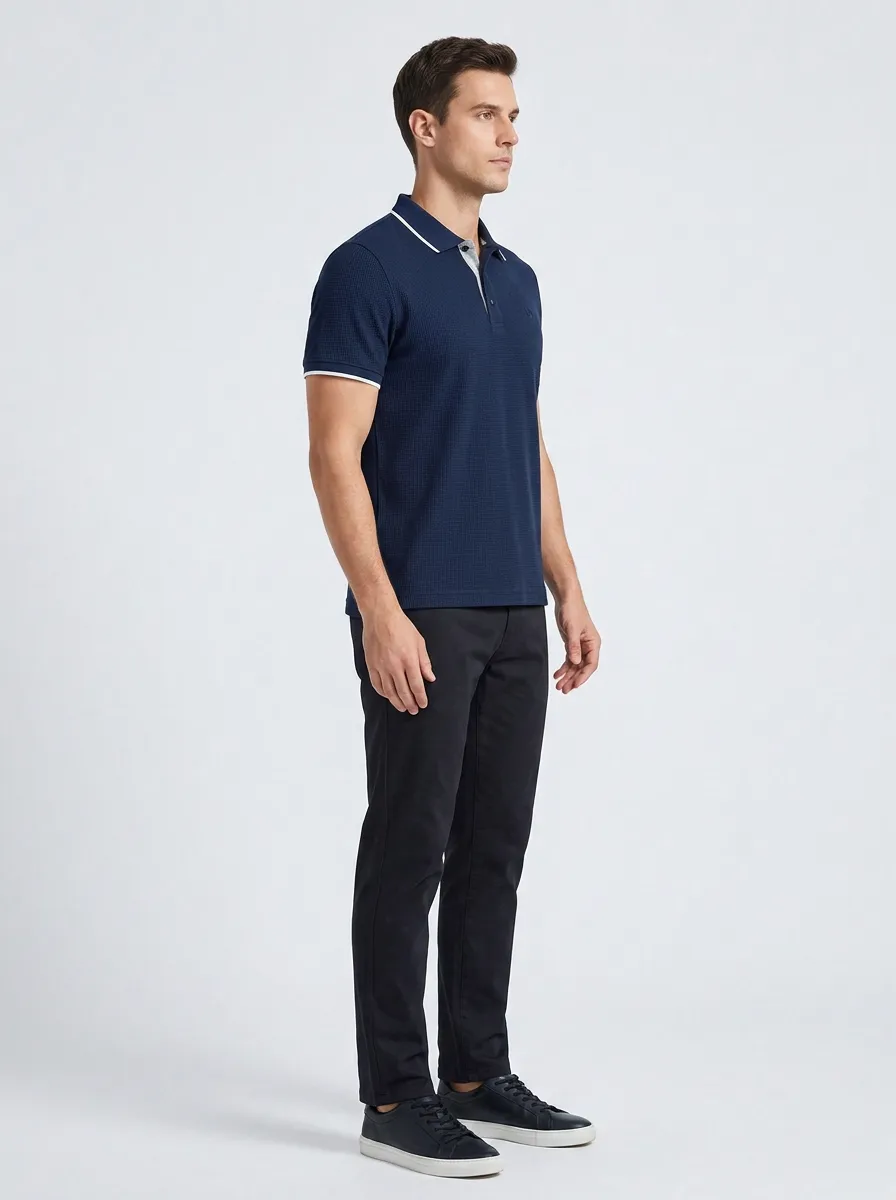 Waffle-Knit Contrast-Trim Men's Polo Shirt