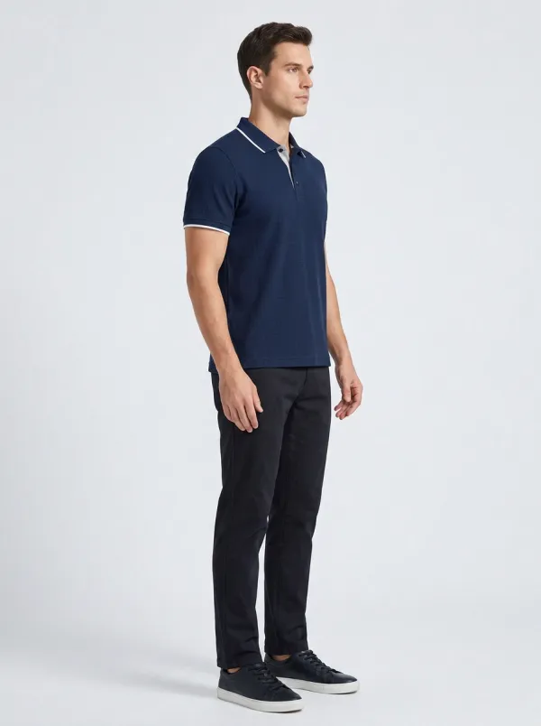 Waffle-Knit Contrast-Trim Men's Polo Shirt