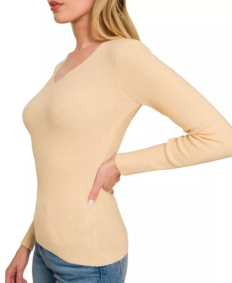 Soft Viscose Fitted V-Neck Sweater