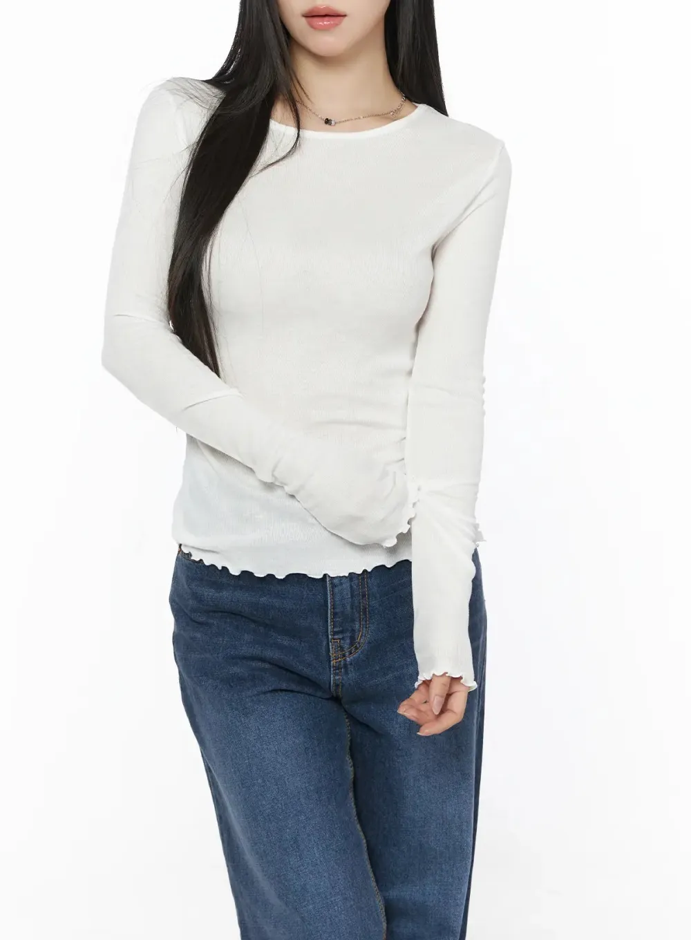 Lettuce Edge Sheer Long Sleeve Top