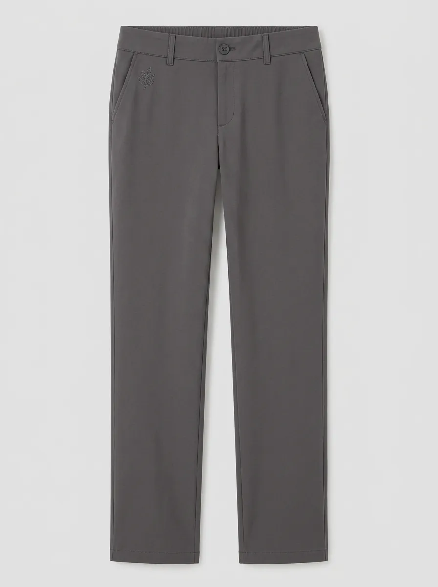 Women's Minimal Leaf Emblem Print Mid-Rise High-Stretch Straight-Leg Pants