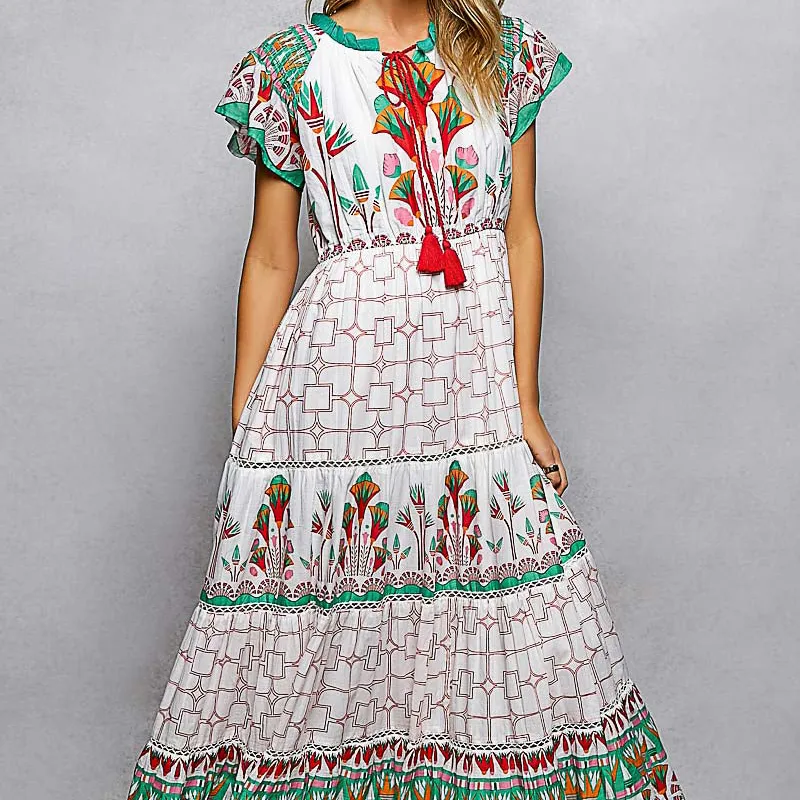 Floral Tiered Mixed Print Dress