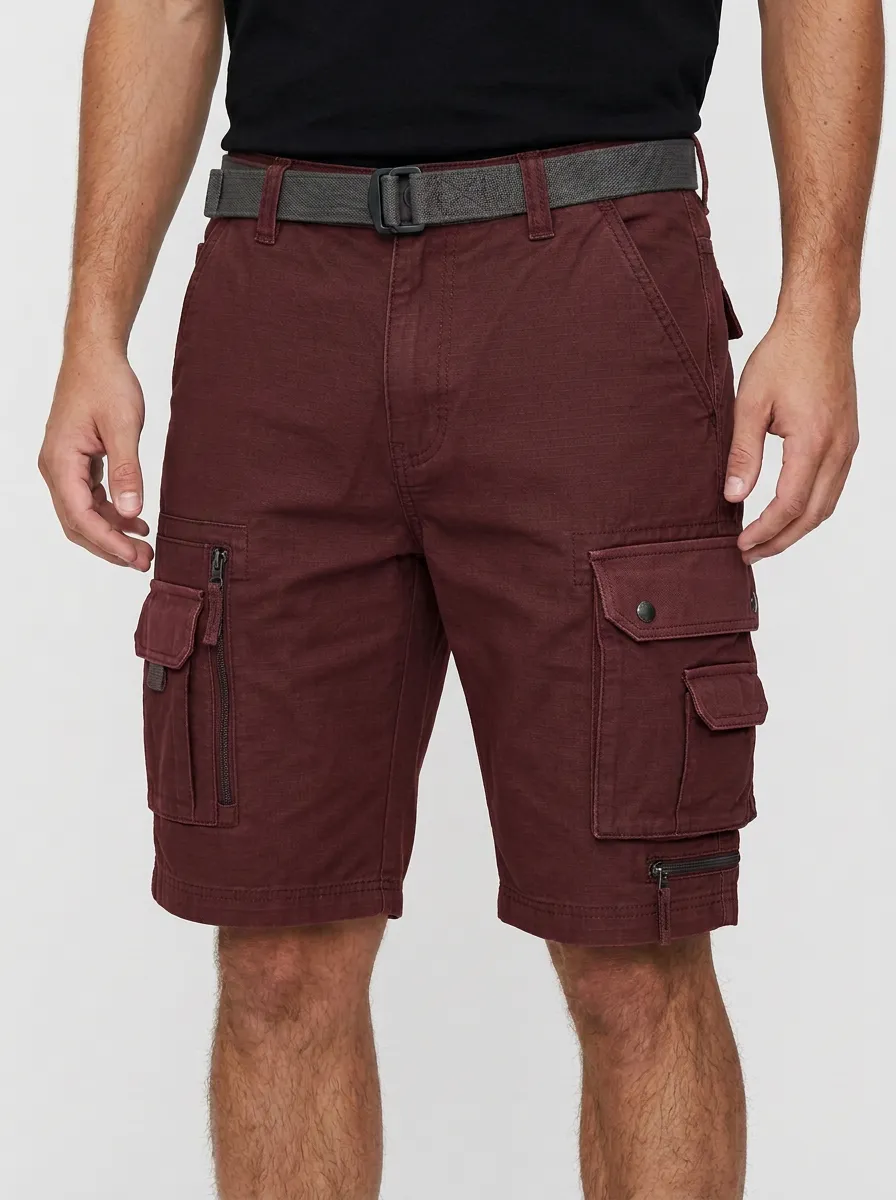 Men's Integrated Web Belt Reinforced Stitching Cargo Shorts