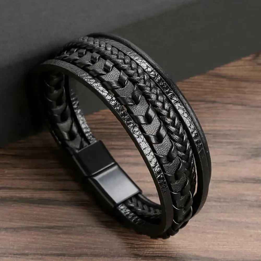 Magnetic Closure Magnetic Braided Leather Men's Bracelet