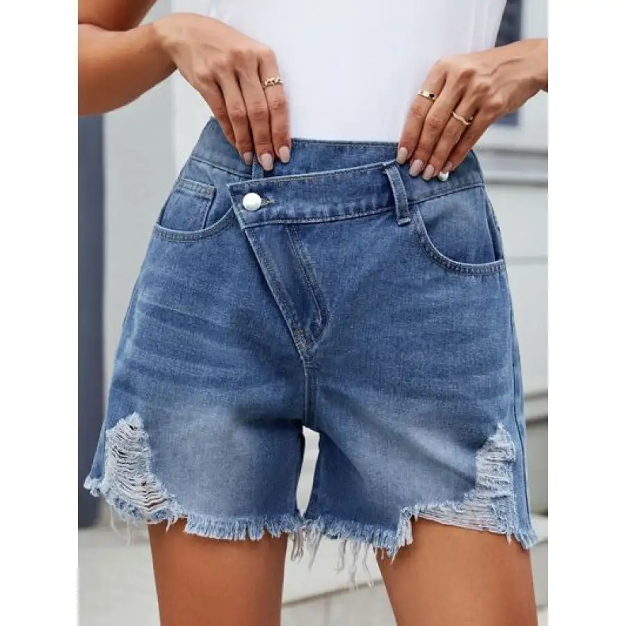 Raw Hem Distressed Washed Denim Shorts