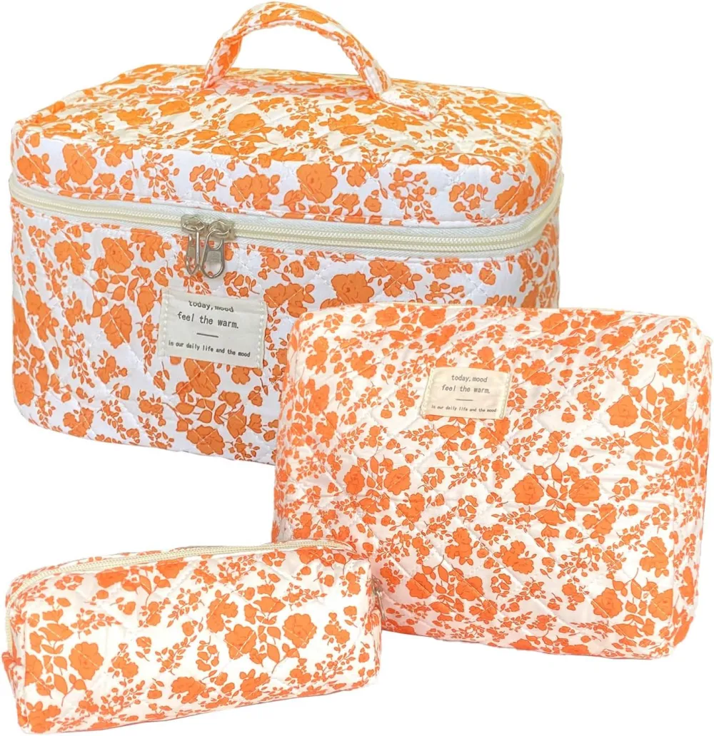 Quilted Floral Travel Makeup Bag