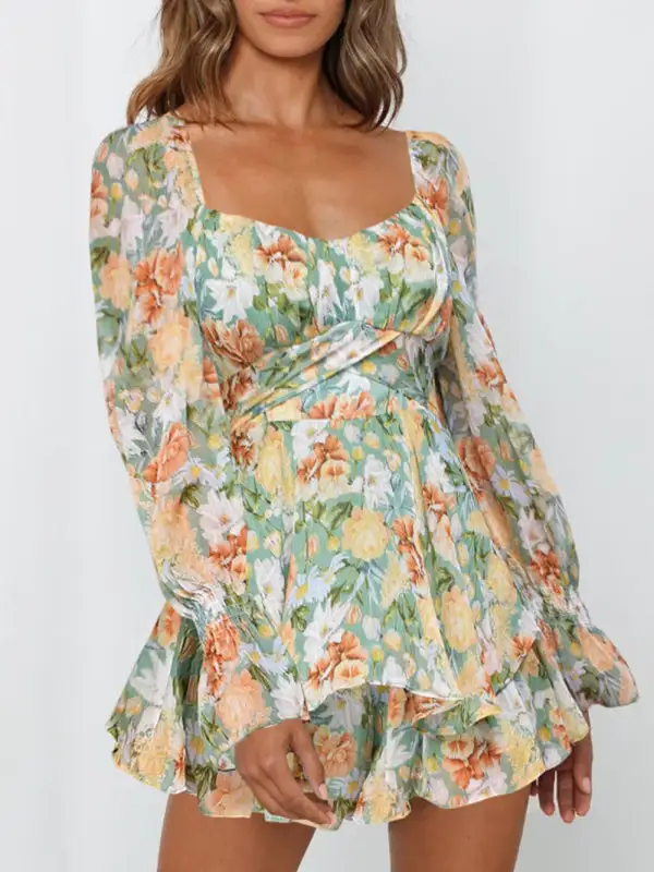 One Neck Lantern Lotus Leaf Long Jumpsuit