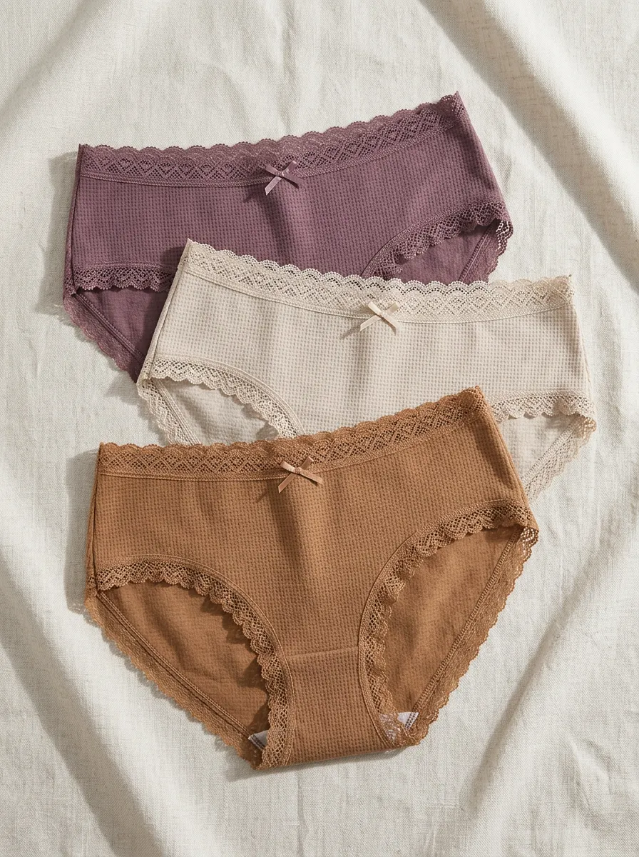 Women's Lace-Waistband Assorted Waffle-Knit Lace-Trim Briefs Set