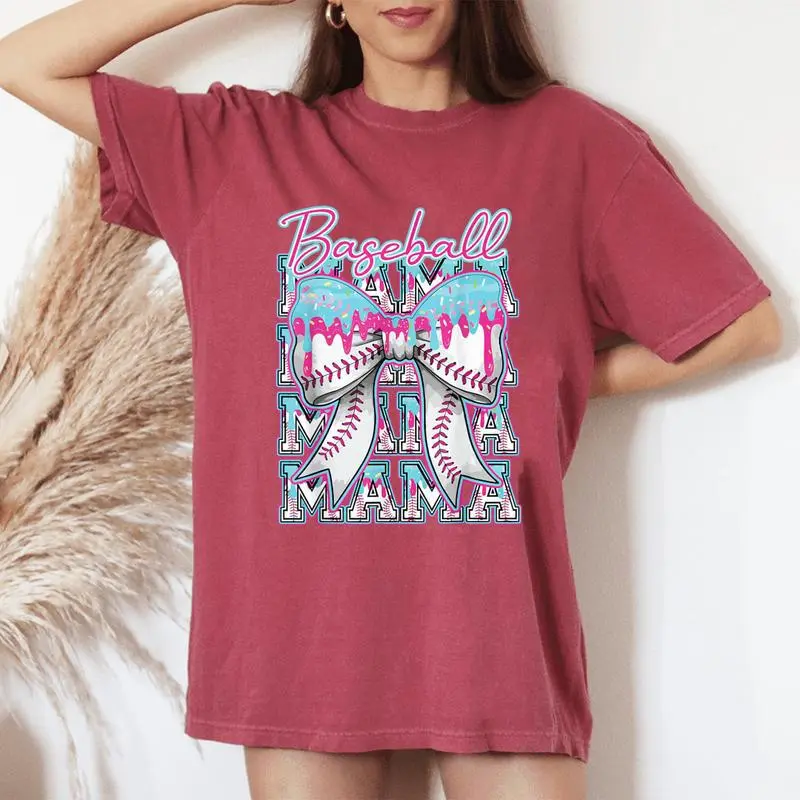 Baseball Drip For Mama Mom Coquette Bow Ice Cream Dripping Women's Oversized Comfort T-Shirt