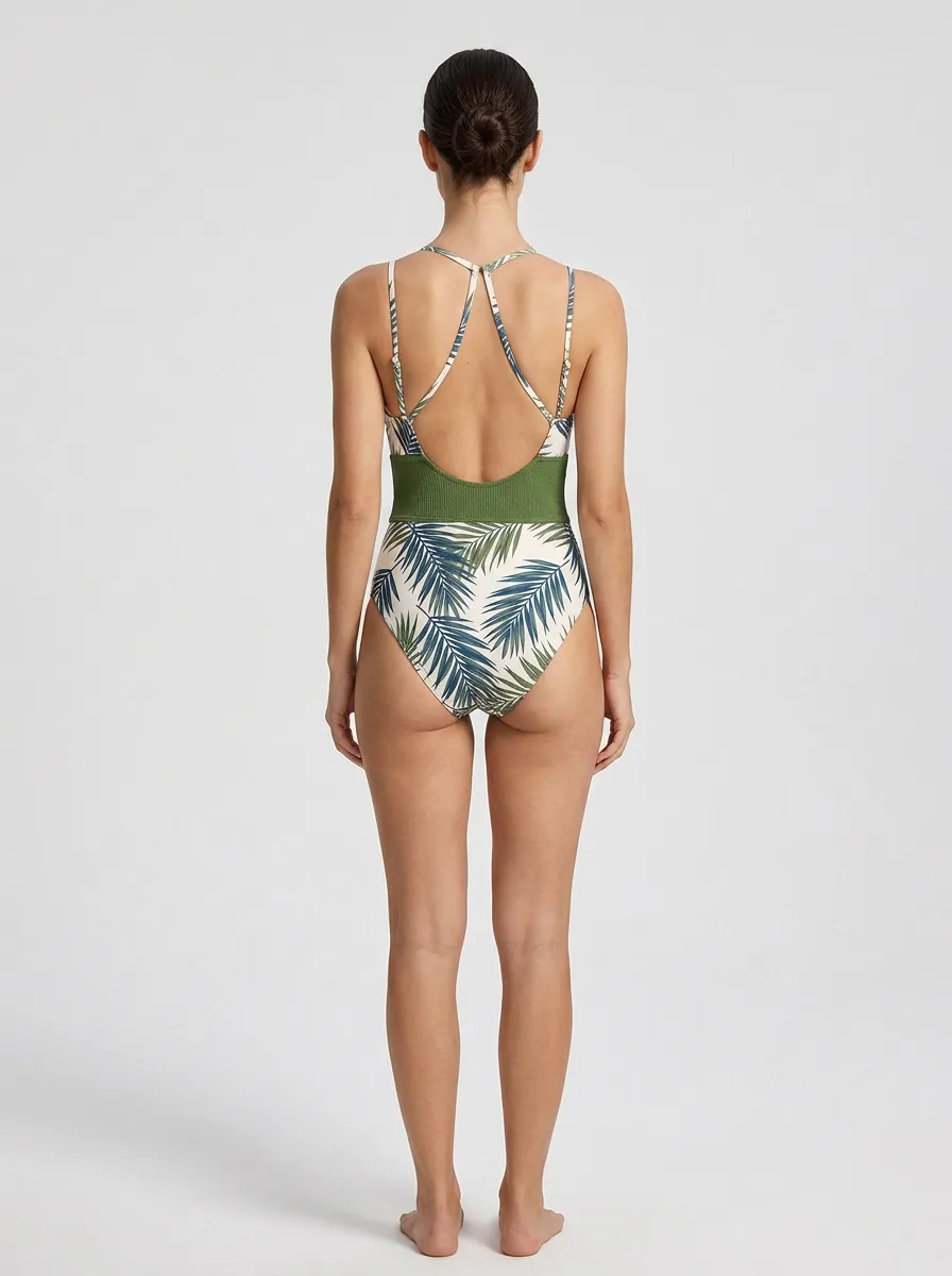 Women's Palm-Leaf Palm Leaf Printed One-Piece Swimsuit