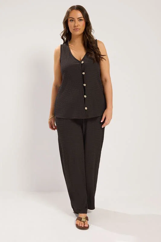 Chocolate Brown Wide Leg Crinkle Trousers detail 2