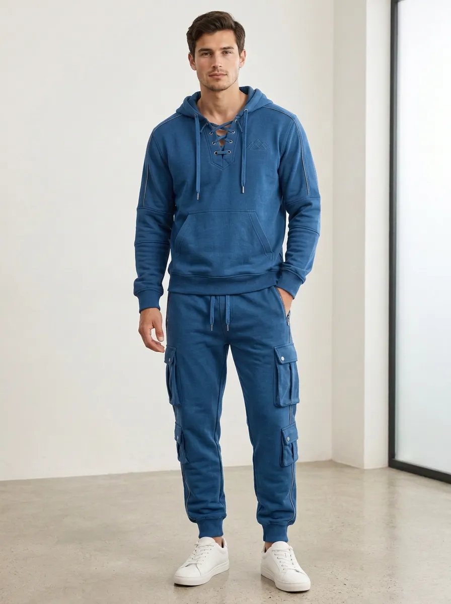 Core Lace-Up Multi Pocket Profile Men's Lace Up Hoodie And Cargo Jogger Set