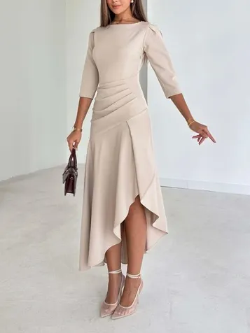 Irregular Hem Pleated Midi Dress