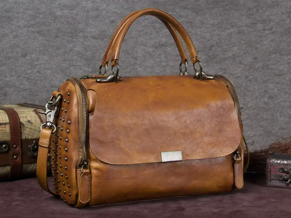 Multi Pocket Leather Satchel Crossbody Bag