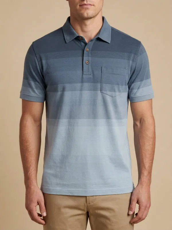 Classic Striped Pocket-Detail Men's Polo Shirt