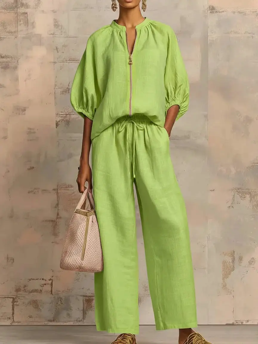 Wide-Leg Denim Stretch Women's Matching Set