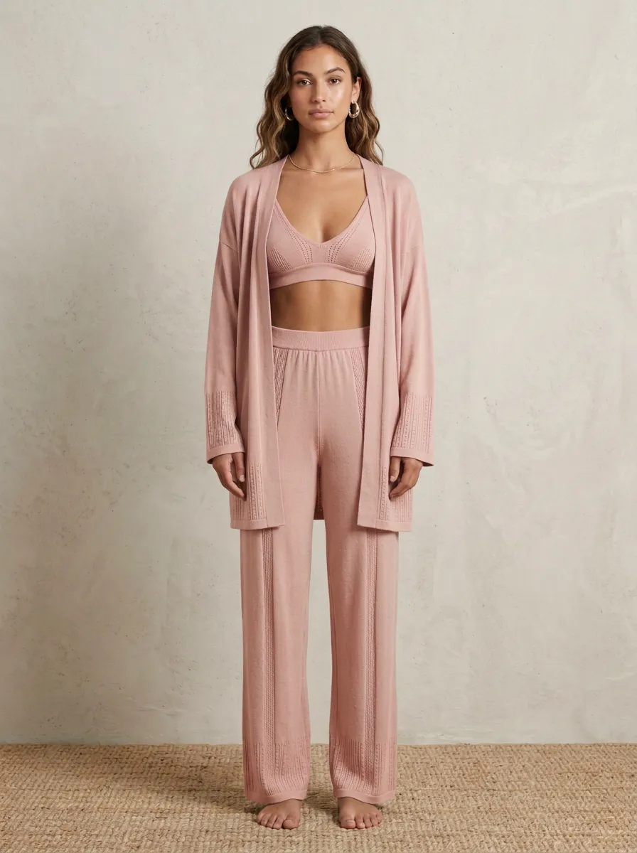 Paneled Textured Cardigan Lounge Set