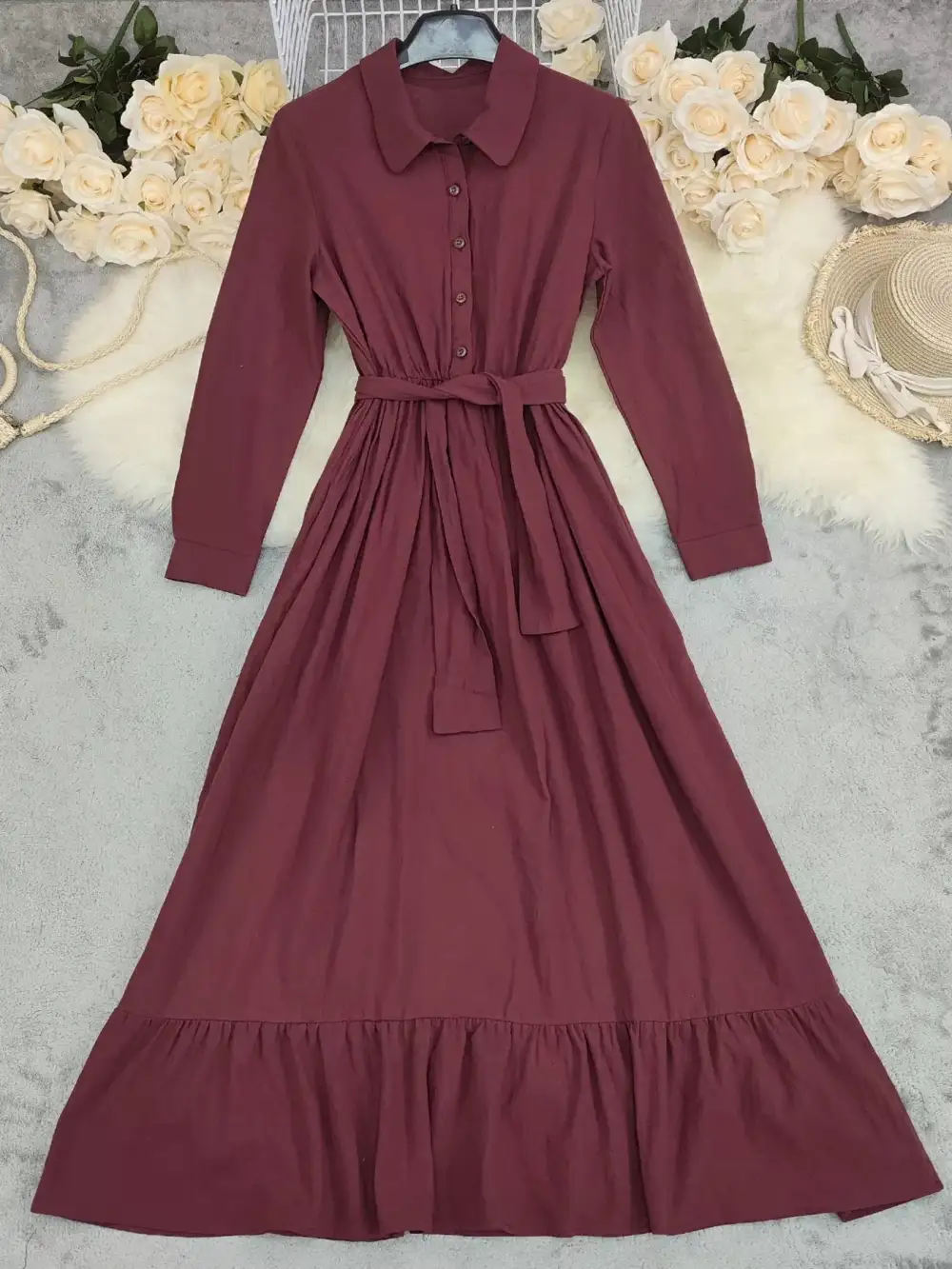 Tie Waist Ruffle Long Sleeve Dress Casual