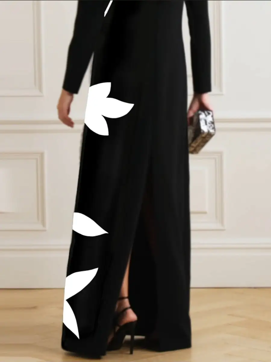 Sleeves Color Long Neck Maxi Dress