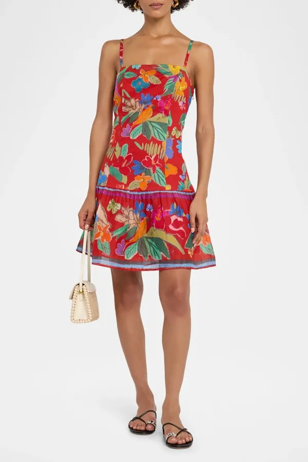 Red Tropical Floral Print Mini Dress